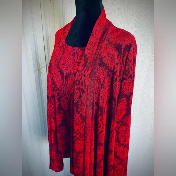 Coldwater Creek Set Cardigan Jacket & Tank Red Slinky Knit Travel Elegant EUC 1X - Picture 1 of 10